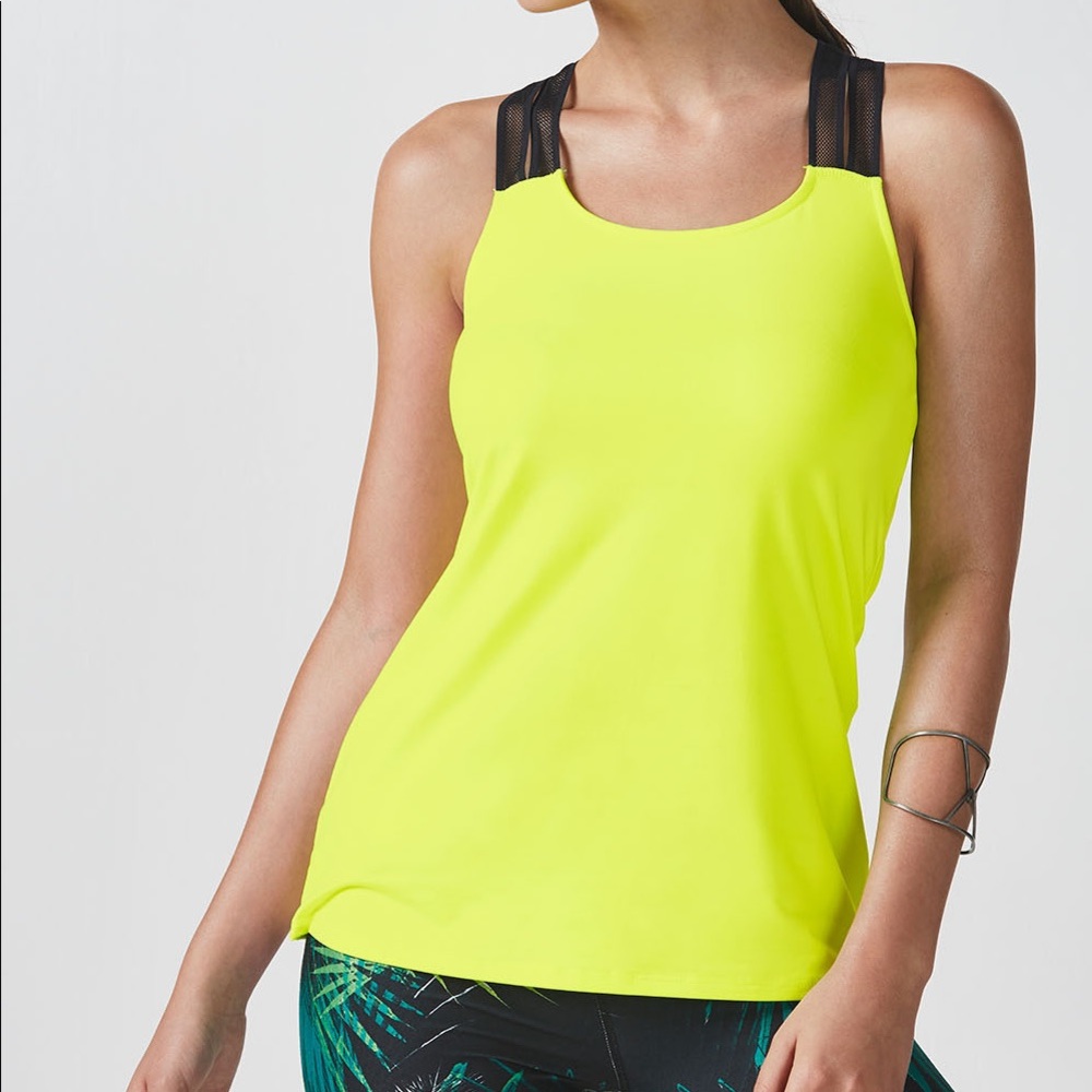 Fabletics Neon Yellow Peyton Tank with Mesh Detail